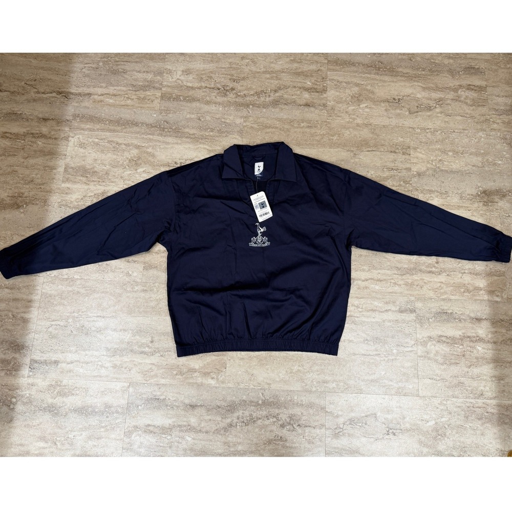 Tottenham Hotspur FC Mens Navy Retro Crest Cotton Drill Top Pullover Large NWT